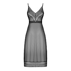 Полупрозрачная длинная сорочка Obsessive Estiqua chemise XS/S, черный, ассиметричный крой