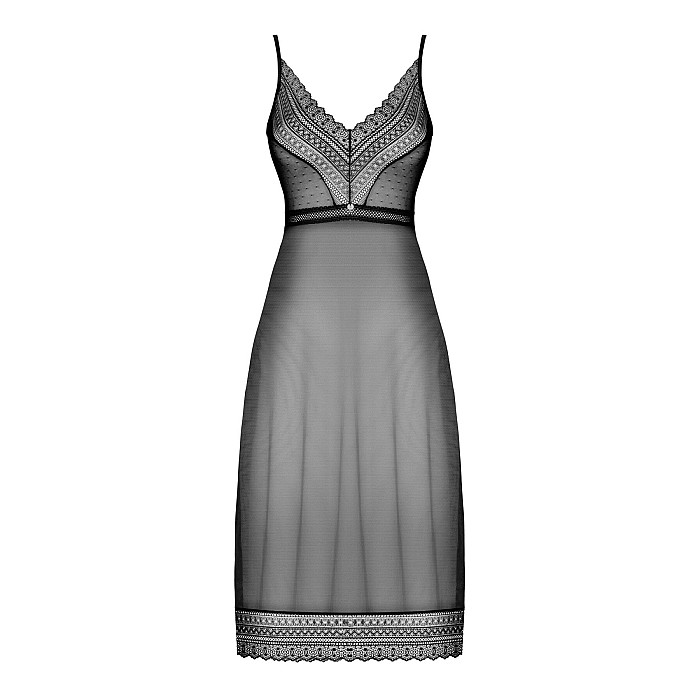 Полупрозрачная длинная сорочка Obsessive Estiqua chemise XS/S, черный, ассиметричный крой