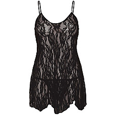Сорочка беби-долл Leg Avenue Rose Lace Flair Chemise Black, Queen Size