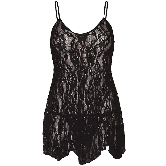 Сорочка беби-долл Leg Avenue Rose Lace Flair Chemise Black, Queen Size