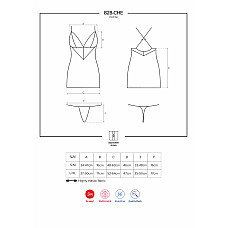 Сатиновый комплект для сна с кружевом Obsessive 828-CHE-1 chemise & thong L/XL, черный, сорочка