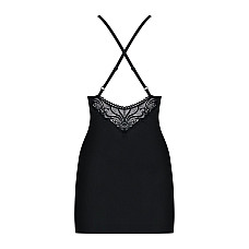 Сатиновый комплект для сна с кружевом Obsessive 828-CHE-1 chemise & thong L/XL, черный, сорочка