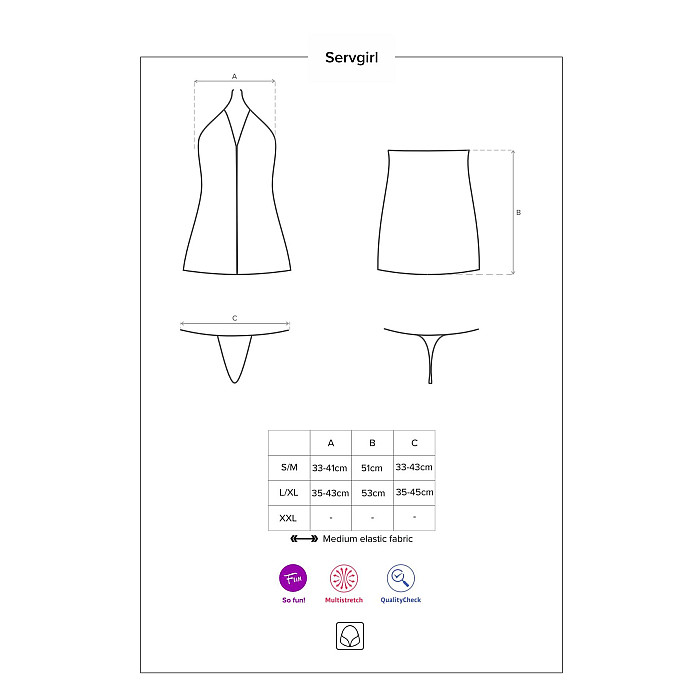 Еротичний костюм покоївки Obsessive Servgirl costume S/M, халат, стрінги, фартух, обруч