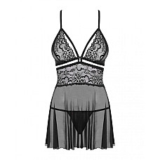 Эротический кружевной комплект с сеточкой Obsessive 838-BAB-1 babydoll & thong black L/XL, черный, п