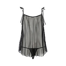 Сорочка прозрачная беби долл Passion MELANIA CHEMISE S/M, black, трусики, на тонких бретелях