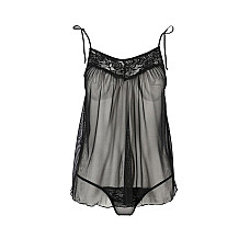 Сорочка прозрачная беби долл Passion MELANIA CHEMISE S/M, black, трусики, на тонких бретелях