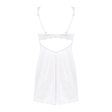 Сорочка Obsessive Amor Blanco underwire chemise & thong, L/XL, белая, кружевной лиф, стринги в наборе