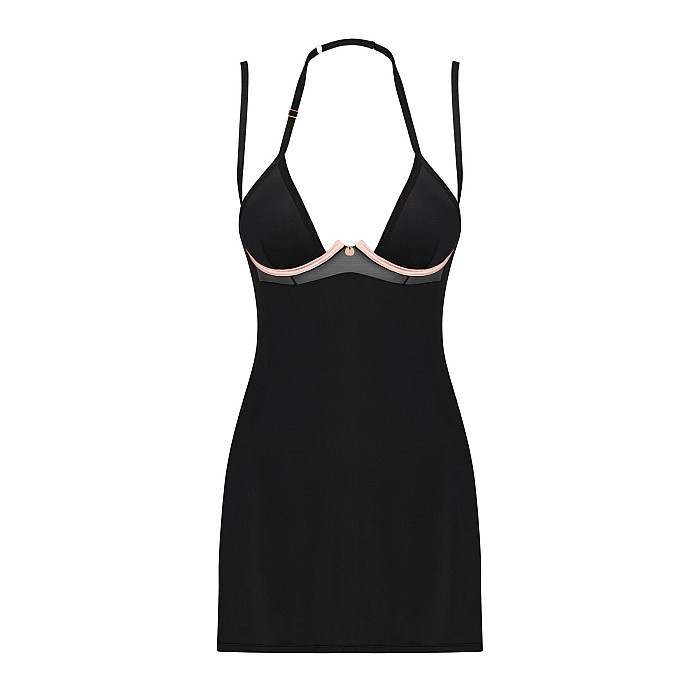 Сорочка Obsessive Selinne chemise & thong M/L Black, стринги, двойные бретели