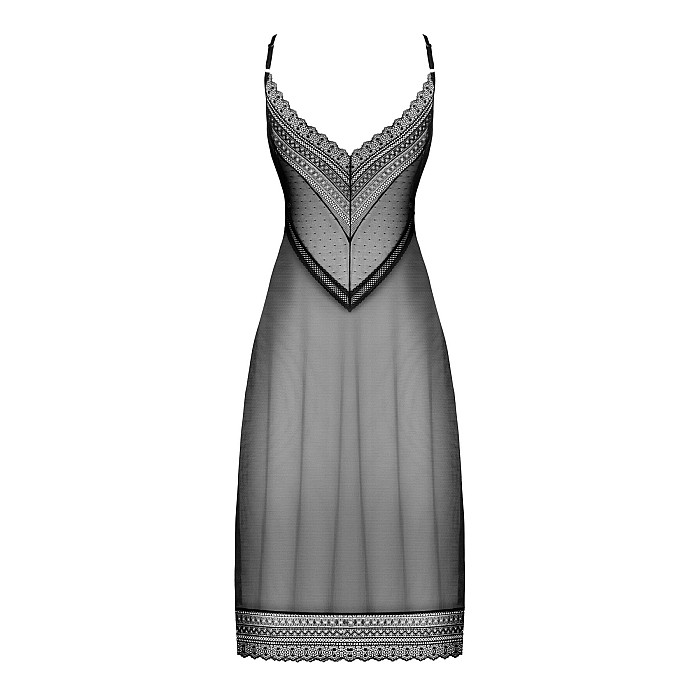 Полупрозрачная длинная сорочка Obsessive Estiqua chemise M/L, черный, ассиметричный крой