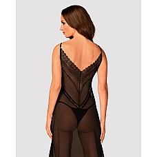 Полупрозрачная длинная сорочка Obsessive Estiqua chemise M/L, черный, ассиметричный крой