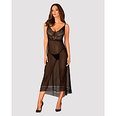 Полупрозрачная длинная сорочка Obsessive Estiqua chemise M/L, черный, ассиметричный крой