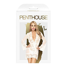 Комплект пеньюар с декором в виде роз и стрингами Penthouse - Sweet Retreat White XL