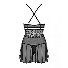 Эротический кружевной комплект с сеточкой Obsessive 838-BAB-1 babydoll & thong black XXL, черный, пе