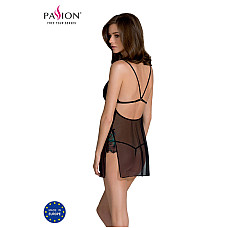 Сорочка Passion DELIENA CHEMISE L/XL black, стринги с заниженной талией