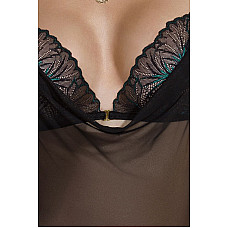 Сорочка Passion DELIENA CHEMISE L/XL black, стринги с заниженной талией