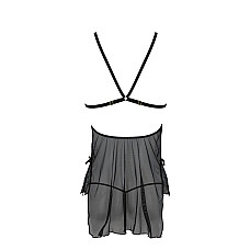 Сорочка Passion DELIENA CHEMISE L/XL black, стринги с заниженной талией