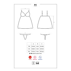Сатиновый пеньюар с кружевом Obsessive 810-BAB-1 babydoll & thong L/XL, черный, пеньюар, танга