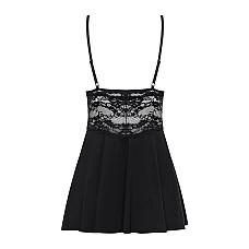 Сатиновый пеньюар с кружевом Obsessive 810-BAB-1 babydoll & thong L/XL, черный, пеньюар, танга