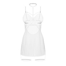 Бэби-долл Obsessive Arrowel White chemise S/M, с декоративным чокером и гартерами