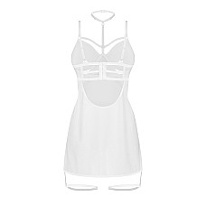 Бэби-долл Obsessive Arrowel White chemise S/M, с декоративным чокером и гартерами