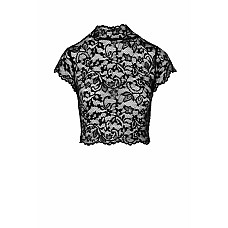 Топ Noir Handmade F303 Essence, M, black, кружевной, короткий рукав, воротник-стойка