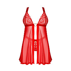 Бэби-долл Obsessive Elianes babydoll & thong, XS/S, красный, кружевной лиф, трусики-танга в наборе