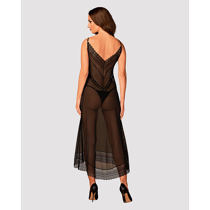 Полупрозрачная длинная сорочка Obsessive Estiqua chemise XL/2XL, черный, ассиметричный крой