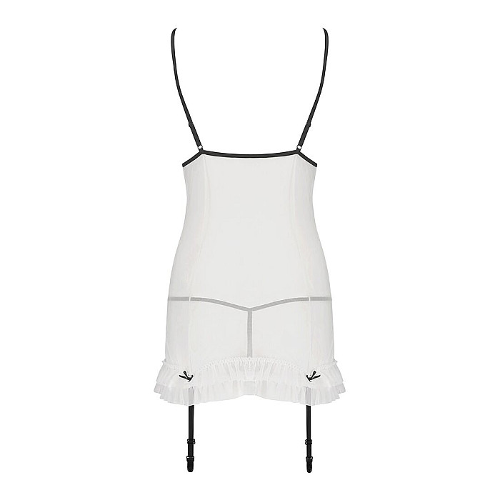 Сорочка прозора з пажами Passion ORIHIME CHEMISE L/XL, white, трусики, стрепи