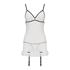 Сорочка прозрачная с пажами Passion ORIHIME CHEMISE L/XL, white, трусики, стрэпы