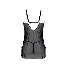 Пеньюар Passion DROSERA CHEMISE black, XXL/XXXL, кружевной лиф со стрепами, трусики в комплекте