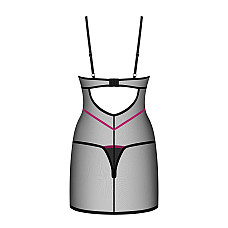 Пеньюар Obsessive Novenes chemise & thong, XS/S, облегающий, прозрачный, со стрепами, стринги в комп