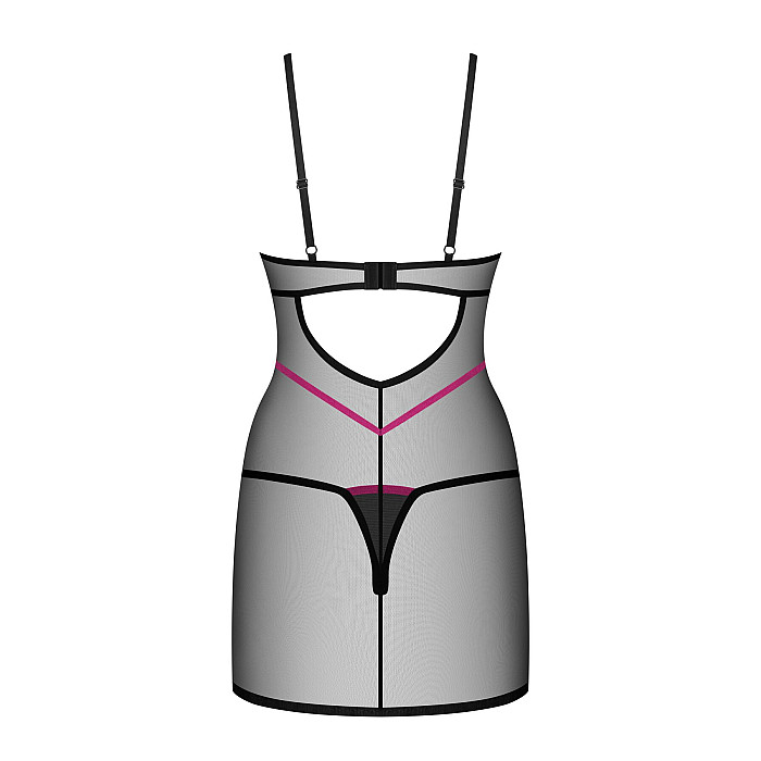 Пеньюар Obsessive Novenes chemise & thong, XS/S, облегающий, прозрачный, со стрепами, стринги в комп