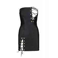 Мини-платье из экокожи Passion CELINE CHEMISE 6XL/7XL, black, шнуровка, трусики в комплекте