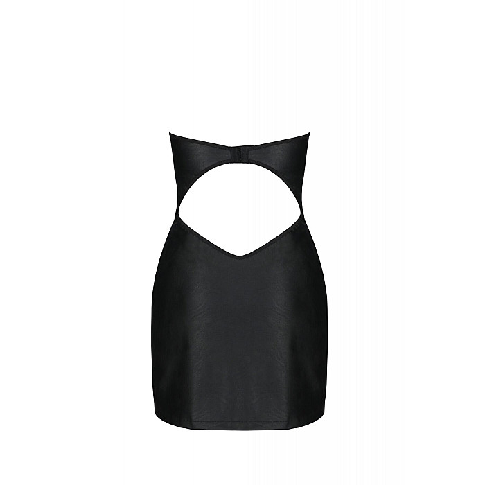 Мінісукня з екошкіри Passion CELINE CHEMISE 6XL/7XL, black, шнурівка, трусики в комплекті