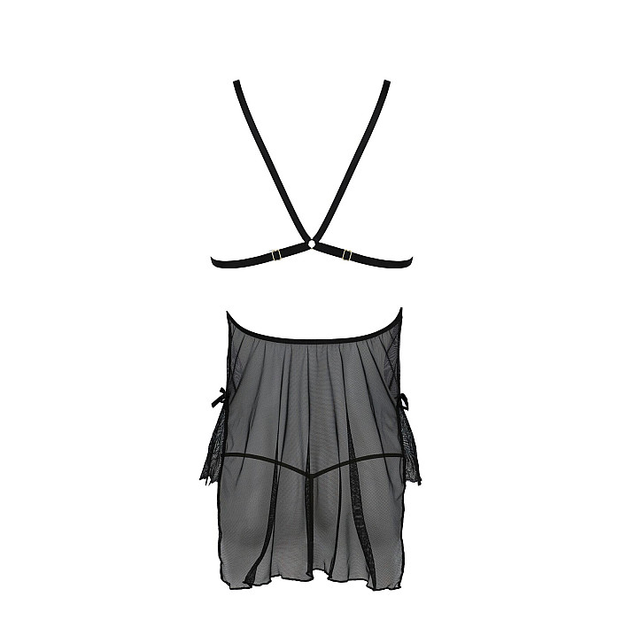 Сорочка Passion DELIENA CHEMISE S/M black, стрінги із заниженою талією