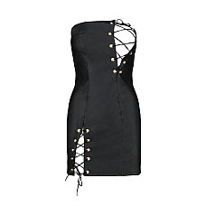 Мини-платье из экокожи Passion CELINE CHEMISE L/XL, black, шнуровка, трусики в комплекте
