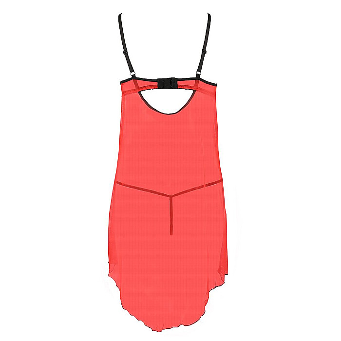 Прозрачный пеньюар с открытой грудью CHERRY CHEMISE red L/XL - Passion Exclusive, трусики