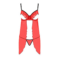 Прозрачный пеньюар с открытой грудью CHERRY CHEMISE red L/XL - Passion Exclusive, трусики