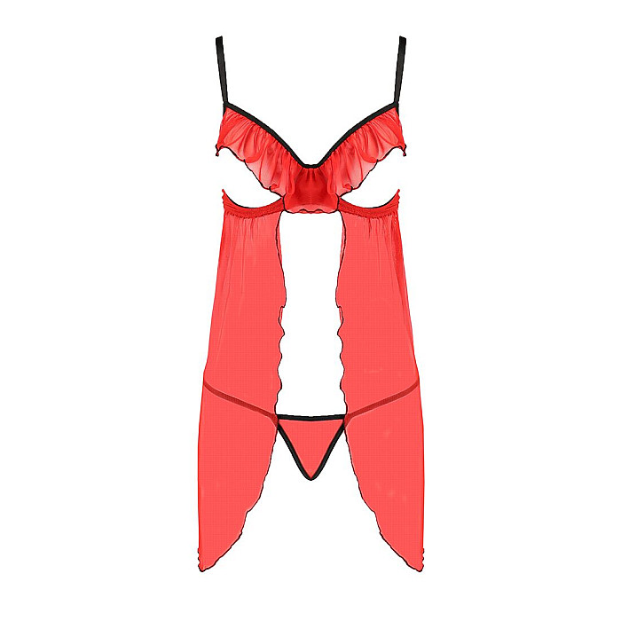 Прозрачный пеньюар с открытой грудью CHERRY CHEMISE red L/XL - Passion Exclusive, трусики