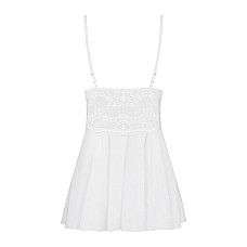 Сатиновый пеньюар с кружевом Obsessive 810-BAB-2 babydoll & thong S/M, белый, пеньюар, танга