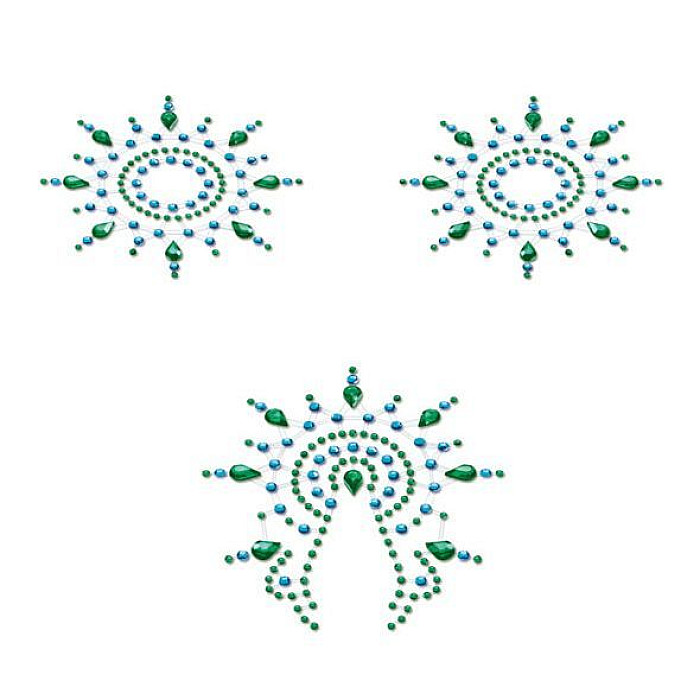 Пестіс з кристалів Petits Joujoux Gloria set of 3 - Green/Blue, прикраса на груди та вульву