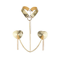 Пестис-сердечки с кисточками и чокером JSY Nipple Sticker RT236114 Golden