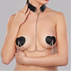 Пестис-сердечка з ланцюжками та чокером JSY Nipple Sticker RT236114 Red