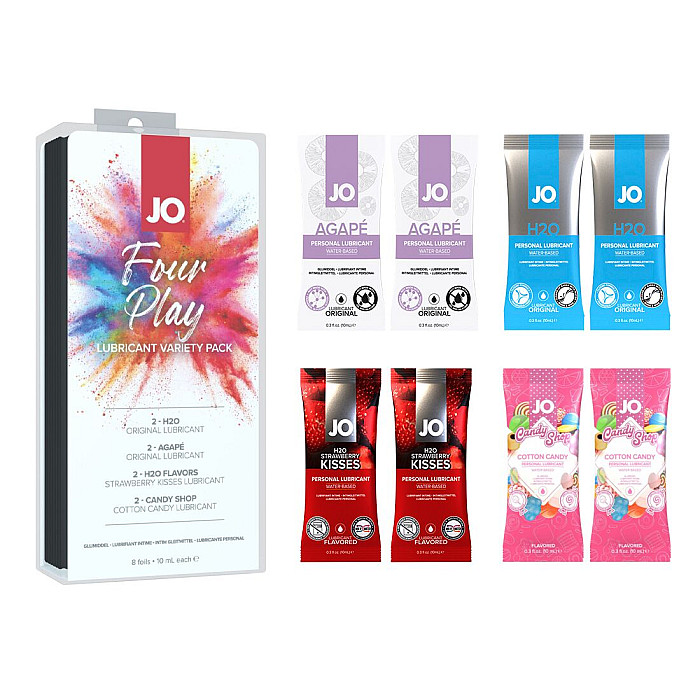 Набор смазок на водной основе JO Four Play (8×10 мл): H2O Original, Agapé Original, H2O Strawberry K