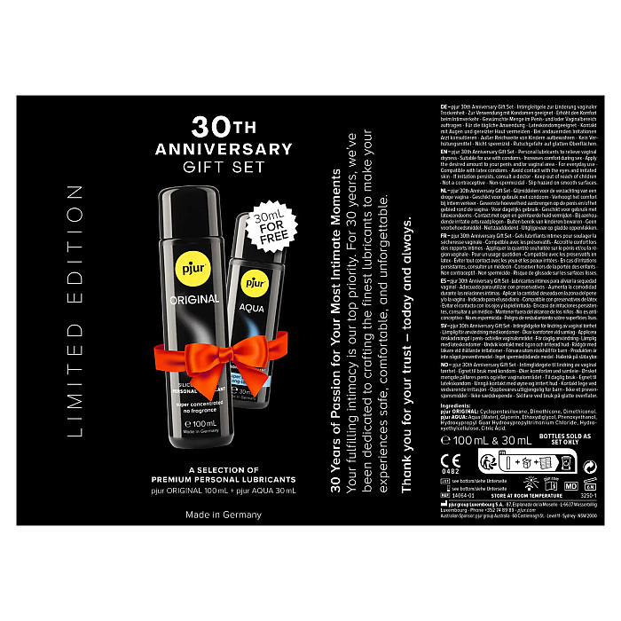 Юбилейный набор лубрикантов pjur 30th Anniversary Gift Set: Original 100 мл и Aqua 30 мл