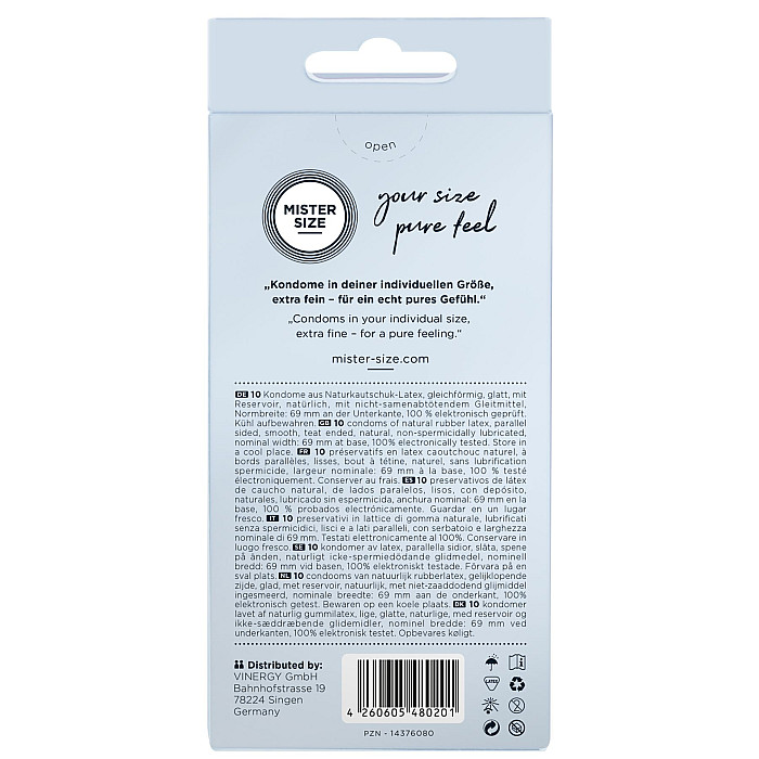 Презервативы Mister Size - pure feel - 69 (10 condoms), толщина 0,05 мм