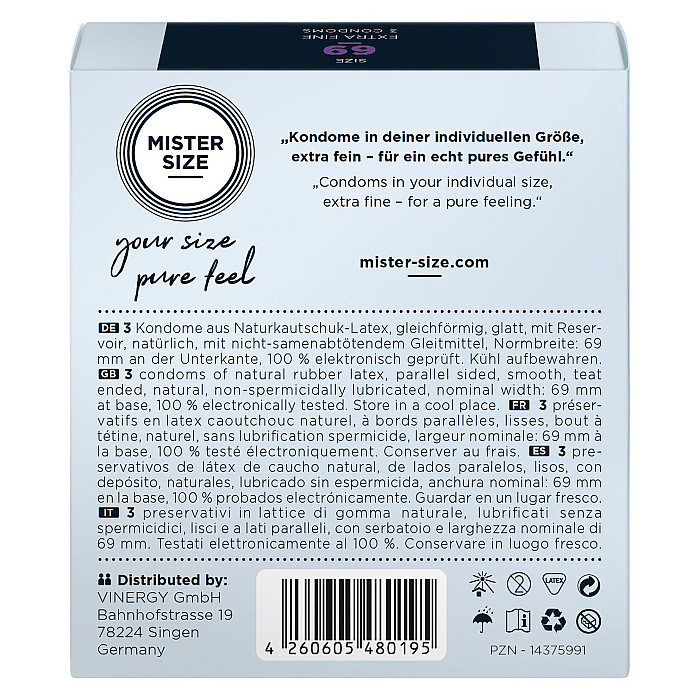 Презервативы Mister Size - pure feel - 69 (3 condoms), толщина 0,05 мм