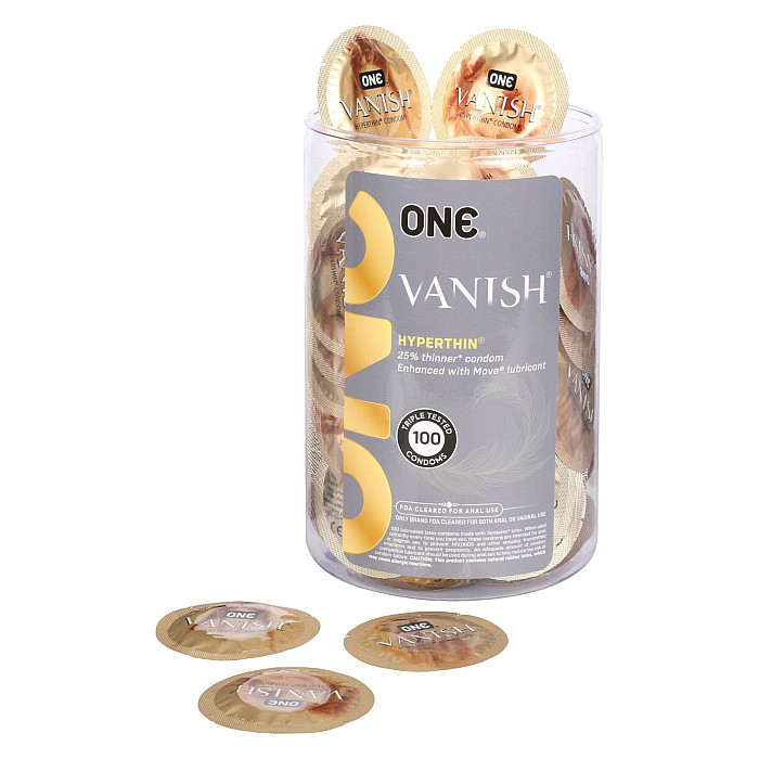 Набор презервативов ONE Vanish Hyperthin, 100 шт, ультратонкие, со смазкой, упаковка-тубус