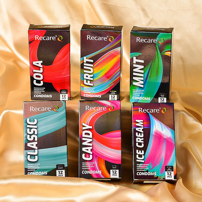 Презервативы Holographic Recare Ice Cream Big Dotted Condoms 12 шт, с пупырышками, аромат: мороженое