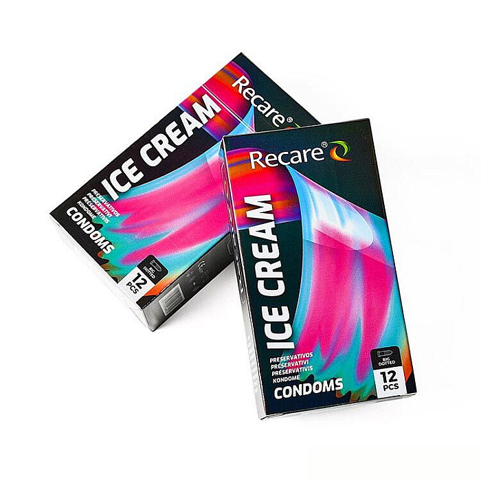 Презервативы Holographic Recare Ice Cream Big Dotted Condoms 12 шт, с пупырышками, аромат: мороженое